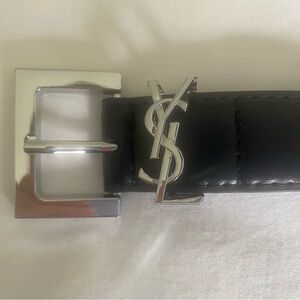 Luxury inspired Black leather Belt with Silver Buckle